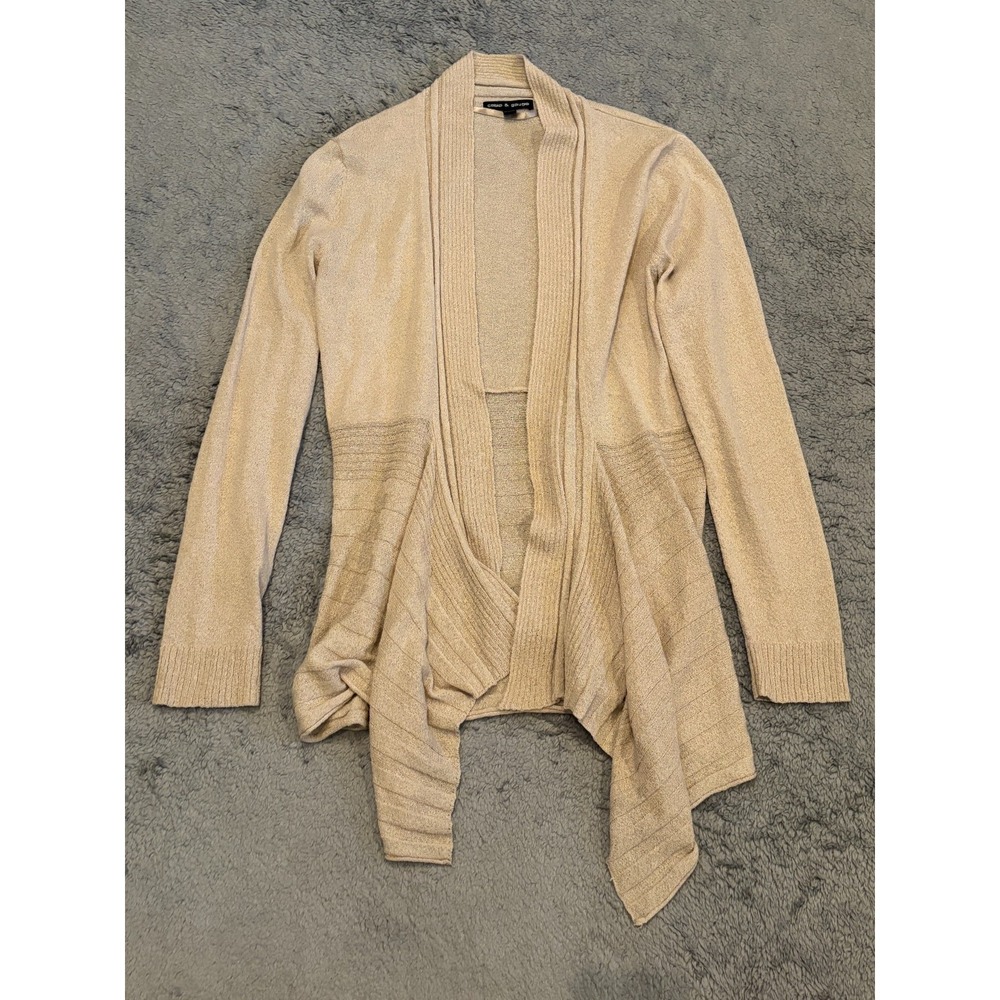 Cable And Gauge Cardigan Sweater Womens Small Beige Tan Open Front Lightweight